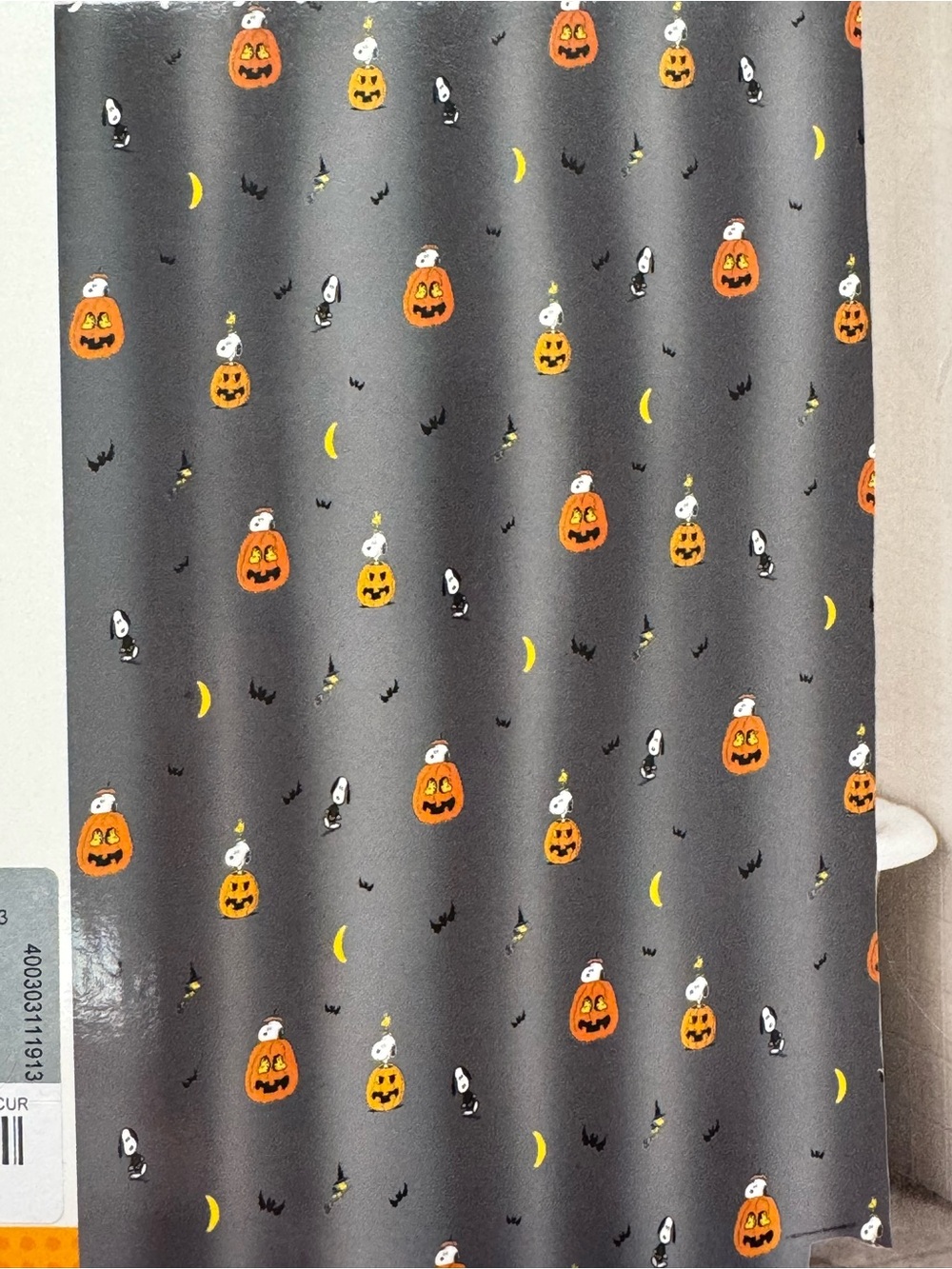 Halloween  Peanuts Snoopy Pumpkin  Fabric Shower Curtain - Gray